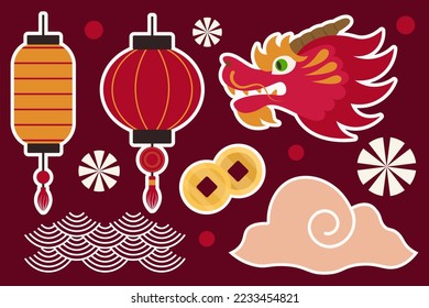 Set For Chinese New Year Or Traditional Celebration Design Vector Illustration In Flat Style