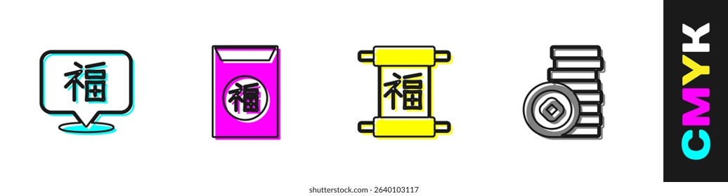 Set Chinese New Year,  and Yuan currency icon. Vector