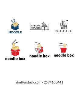Set of Chinese noodles in paper box and chopsticks logo design.