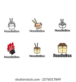 Set of Chinese noodles in paper box and chopsticks logo design.