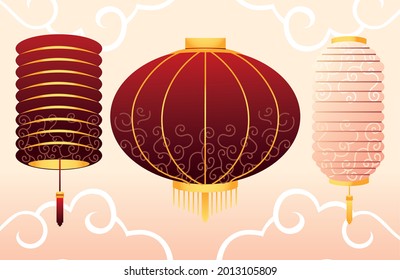 set chinese paper lantern decorative