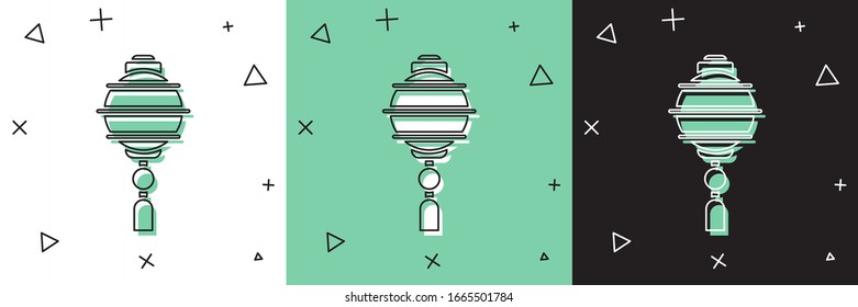 Set Chinese paper lantern icon isolated on white and green, black background.  Vector Illustration
