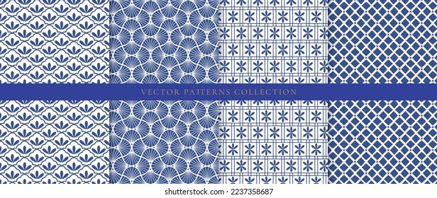 Set of Chinese patterns background vector. Abstract geometric shape, grid vector patterns and swatches. Luxury oriental wallpaper design for fabric, wallpaper, banners, prints and wall arts.