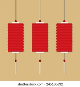 Set Of Chinese Red Lanterns Vector Illustration