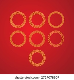 Conjunto de marco redondo chino sobre fondo rojo. Ilustración vectorial.