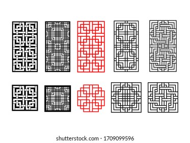 Set of Chinese stencil window frame in vector art