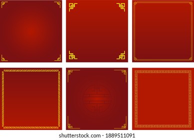 Set Chinese style background.Gold border on red background.Chinese concept.Vector and Illustration.