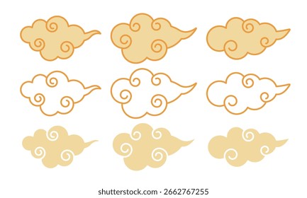 Set of Chinese style clouds with swirling patterns