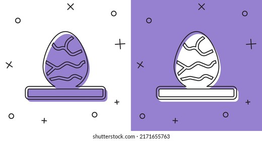 Set Chinese tea egg icon isolated on white and purple background.  Vector