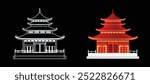 set of Chinese Temple vector illustration on black Isolated