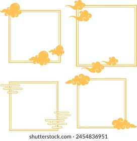 set of chinese traditional background with decorative frame and clouds