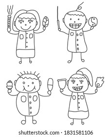 Set of chinese traditional doctor doodle art style