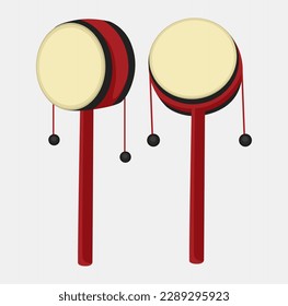 set Chinese Traditional hand Drums toy , Music Instrument Vector Illustration Isolated