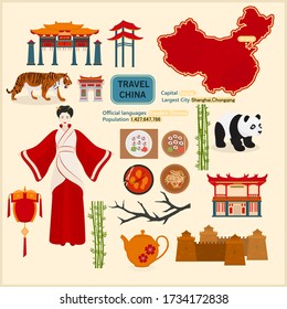 Set of Chinese traditional symbols. Travel to China.