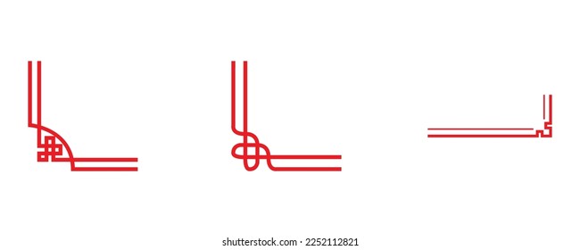 set of Chinese traditional vector ornaments motifs in red color on white background