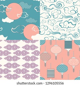 set of chinese vector seamless patterns. Endless texture can be used for wallpaper, pattern fills, web page background,surface textures.