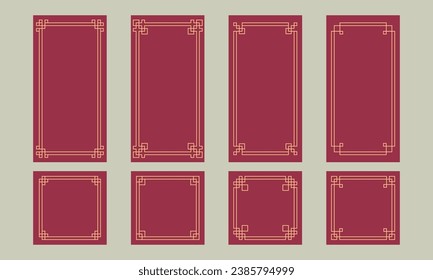 Conjunto de marcos elegantes chinos vintage para texto e imagen. Cartel del año nuevo de China. Líneas ornamentales decorativas vectoriales