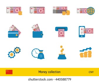 Set of Chinese yuan. Banknote and coin of Chinese yuan