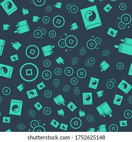 Set Chinese Yuan currency, Yin Yang and envelope, Chinese Yuan currency and Firework on seamless pattern. Vector