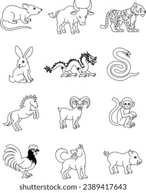 A set of Chinese zodiac astrology horoscope animals year signs 