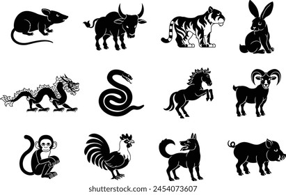 A set of Chinese zodiac astrology horoscope animals year signs 