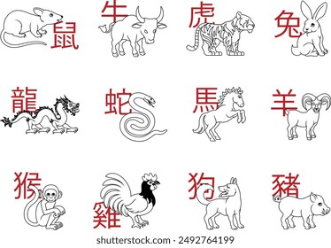 A set of Chinese zodiac astrology horoscope animals year signs 