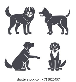 Set of Chinese Zodiac Dogs isolated on white. Vector illustration. 2018 New Year Symbol. Various cute puppy silhouette