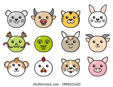 set chinese zodiac face mascot collection