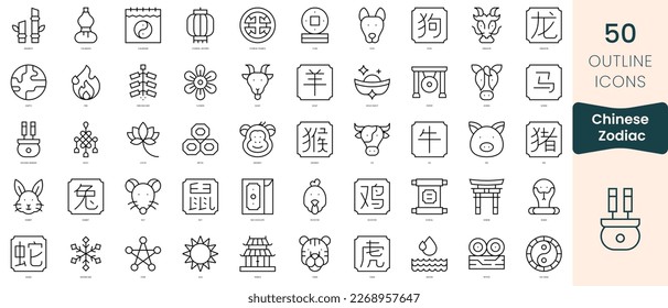 Set of chinese zodiac icons. Thin linear style icons Pack. Vector Illustration