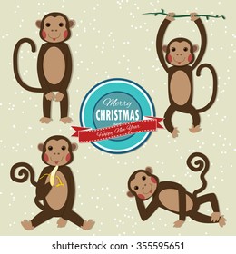 Set of Chinese Zodiac - Monkeys. Vector illustration. 2016 New Year Symbol. Greeting for New Year and Christmas.