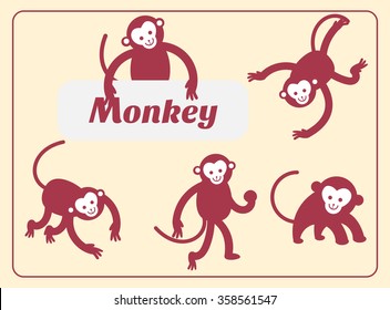 Set of Chinese Zodiac  Monkeys. Vector illustration. 2016 
New Year Symbol


