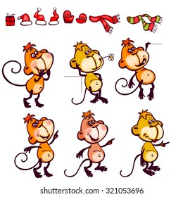 Set  chinese zodiac postcard 2016 with the characters monkey. You can add as isolated icon. 
