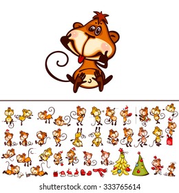 Set  chinese zodiac postcard 2016 with the monkey and stylized christmas tree. You can add as isolated icon.