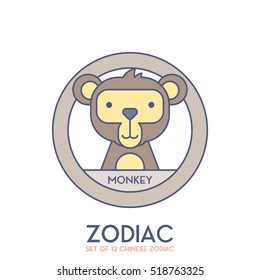 Set of Chinese Zodiac Signs in Cartoon Style Vector Illustration
