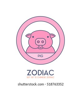 Set of Chinese Zodiac Signs in Cartoon Style Vector Illustration