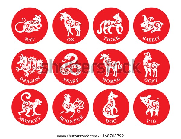 Set Chinese Zodiac Signs Vector Illustration Stock Vector (Royalty Free ...