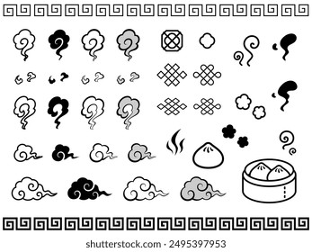 A set of Chinese-style smoke illustration materials