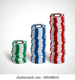 Set of chips for a casino isolated on white background. Vector illustration.