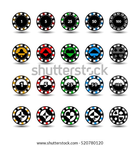 set chips for poker grey a suit club heart diamond spade and a white dotted line the line. an icon on the white isolated background. illustration eps 10 vector. To use for the websites, design