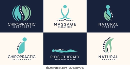 Set of chiropractic and massage logo design with unique concept Premium Vector