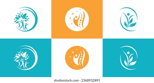 Set chiropractic symbol logo unique concept Premium Vector