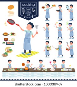 A set of chiropractor man about cooking.There are actions that are cooking in various ways in the kitchen.It's vector art so it's easy to edit.