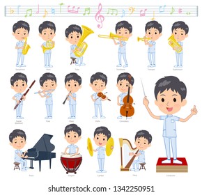 A set of chiropractor man on classical music performances.There are actions to play various instruments such as string instruments and wind instruments.It's vector art so it's easy to edit.
