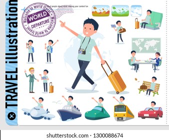 A set of chiropractor man on travel.There are also vehicles such as boats and airplanes.It's vector art so it's easy to edit.