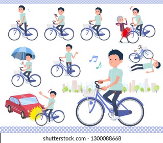 A set of chiropractor man riding a city cycle.There are actions on manners and troubles.It's vector art so it's easy to edit.