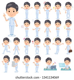 A set of chiropractor man with who express various emotions.There are actions related to workplaces and personal computers.It's vector art so it's easy to edit.
