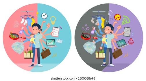 A set of chiropractor man who perform multitasking in offices and private.There are things to do smoothly and a pattern that is in a panic.It's vector art so it's easy to edit.
