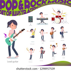 A set of chiropractor women playing rock 'n' roll and pop music.There are also various instruments such as ukulele and tambourine.It's vector art so it's easy to edit.