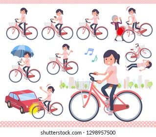 A set of chiropractor women riding a city cycle.There are actions on manners and troubles.It's vector art so it's easy to edit.