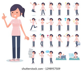 A set of chiropractor women with who express various emotions.There are actions related to workplaces and personal computers.It's vector art so it's easy to edit.